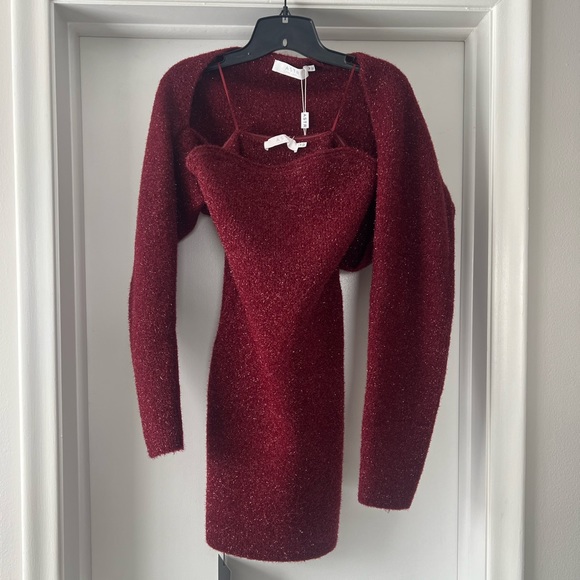 💃🏽🆕 NWT ASTR the Label TAMARA SHRUG AND MINI SWEATER DRESS - Wine - Size M - Picture 4 of 13